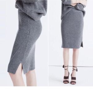 Madewell 100% Merino Wool Ribbed Knit Woodside Sweater Pencil Skirt in Gray Sz S